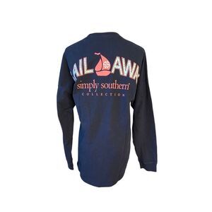 Simply Southern AX9 E608 Graphic T-shirt "Sail‎ Away" Navy Blue LS Shirt Small
